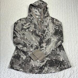 Style & Co. Sport Gray Black Abstract Long Sleeve Knit Hooded Shirt size large